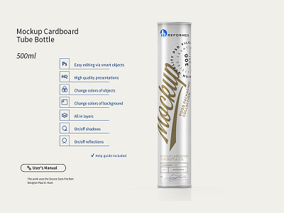 Mockup Cardboard Tube Bottle 0,5l