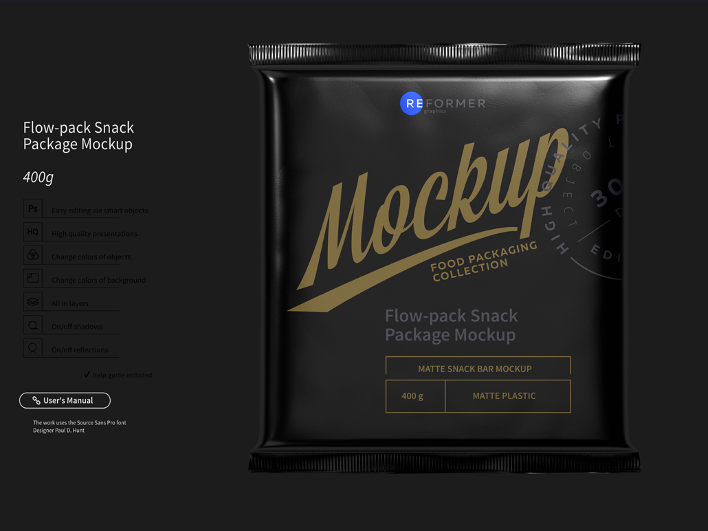 Download Flow Pack Snack Bar Mockup 400g by Reformer Mockup on Dribbble