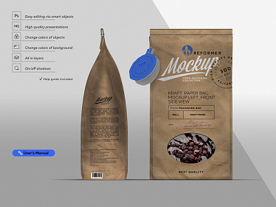 Kraft Paper Bag Mockup Left & Front Side View bag cookie cookies craft exclusive mockup food kraft mock up mockup package packaging packaging mockup paper paper bag pastry powder psd psd mock up smart layer template