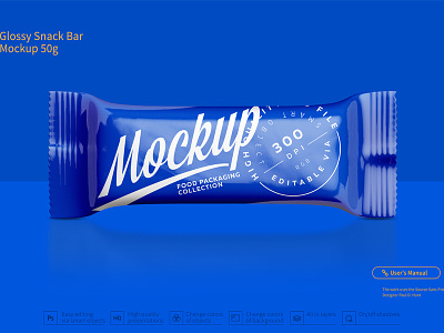 Glossy Snack Bar Mockup 50g chocolate exclusive mockup flow pack foil food glossy glossy pack glossy snack pack granola granola bar mock up mockup muesli bar package packaging packaging mockup product design psd psd mock up template