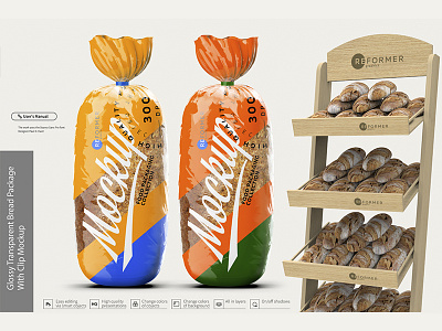 Glossy Transparent Bread Package with Clip Mockup