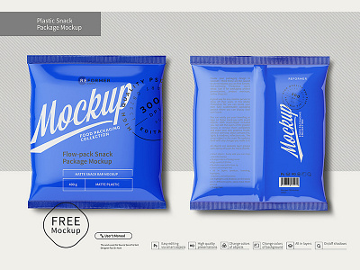 Plastic Snack Package Free Mockup Front & Back Views bar candy chocolate chocolate bar flow pack foil food matt matte metallic metallic chocolate bar mock up mockup package packaging product design psd smart layers smart object snack