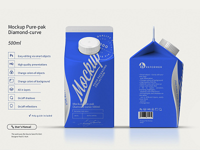 Mockup Pure-pak Diamond-curve 500ml