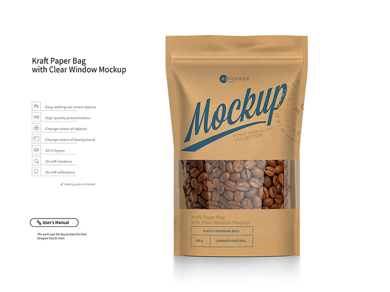 Download View Kraft Paper Coffee Bag Mockup Free Background ...