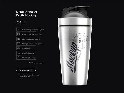 Download Metallic Shaker Bottle Mock Up 700 Ml By Reformer Mockup On Dribbble
