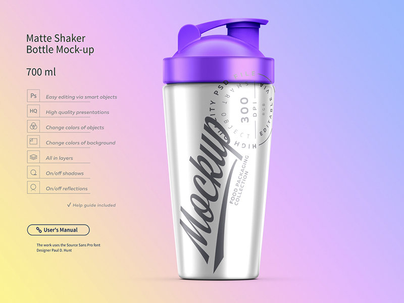 Download Matte Shaker Bottle Mock-up 700 ml by Reformer Mockup on ...