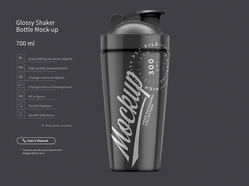 Download Glossy Shaker Bottle Mock-up 700 ml by Reformer Mockup on ...