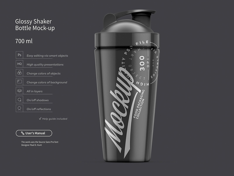 Download Glossy Shaker Bottle Mock-up 700 ml by Reformer Mockup on Dribbble