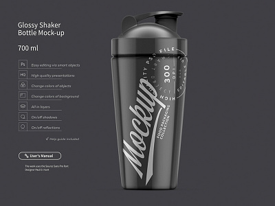 Download Glossy Shaker Bottle Mock Up 700 Ml By Reformer Mockup On Dribbble