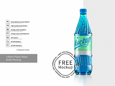 Download Freebies 1000ml Plastic Water Bottle Mockup By Reformer Mockup On Dribbble