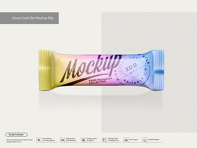 Glossy Snack Bar Mockup 80g 80g candy bar chocolate exclusive mockup flow pack foil food glossy glossy pack glossy snack pack granola granola bar mock up mockup muesli bar package packaging packaging mockup product design psd