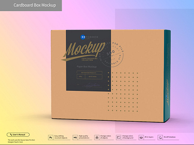 Cardboard Box Mockup blank box cardboard carton exclusive eye level hq isolated mock up mockup packaging photo realistic psd psd mock up reformer smart layers smart object smart objects template upright