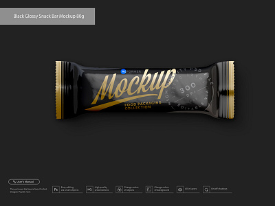 Black Glossy Snack Bar Mockup 80g
