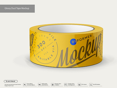 Glossy Duct Tape Mockup design duck tape duct tape food front view glossy illustration logo mock up mockup mockups package packaging packing tape scotch tape stationery sticky tape template textured two rolls