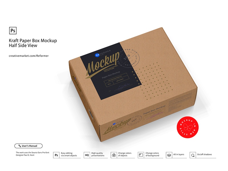 Download Kraft Paper Box Mockup Half Side View By Reformer Mockup On Dribbble