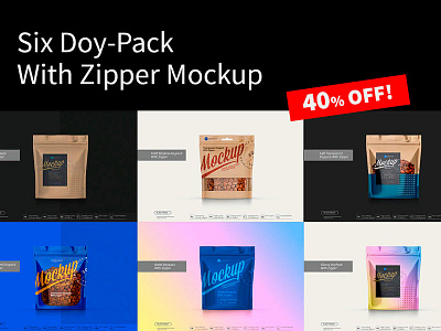 Six Doy-Pack With Zipper Mockup