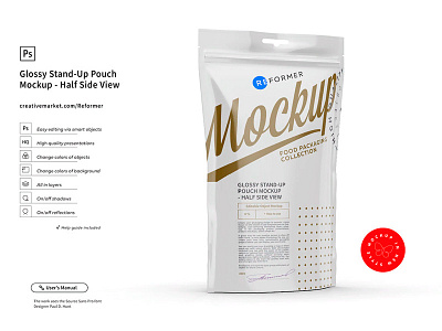 Download Glossy Stand Up Pouch Mockup Half Side View By Reformer Mockup On Dribbble