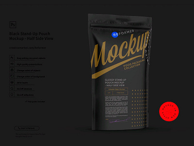 Black Stand-Up Pouch Mockup Half Side View branding coffee design food graphic design illustration mock up mockup mockups object pack package packaging packaging mockup product psd screw smart object template vector