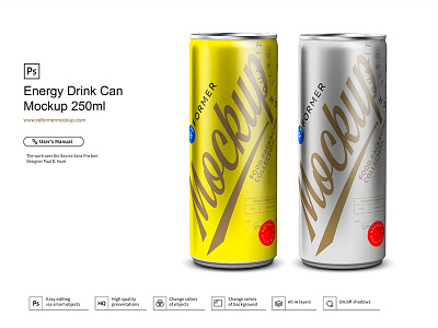 Download Energy Drink Can Mockup 250ml By Reformer Mockup On Dribbble