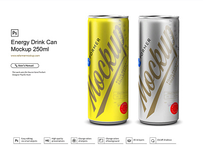 Energy Drink Can Mockup 250ml