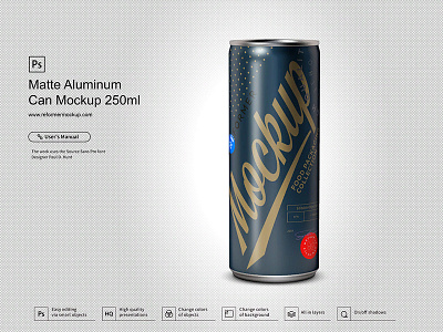 Matte Aluminum Can Mockup 250ml aluminium aluminum beer beverage can carbonated cider coffee coke cola drink energy exclusive juice metal mock up mockup nectar packaging design psd mockup