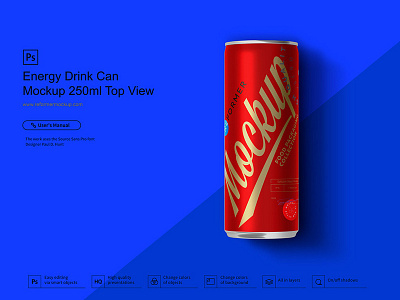 Energy Drink Can Mockup 250ml Top View aluminium aluminum beer beverage carbonated cider coffee coke cola drink energy exclusive juice metal mock up mockup nectar packaging design psd mockup soda