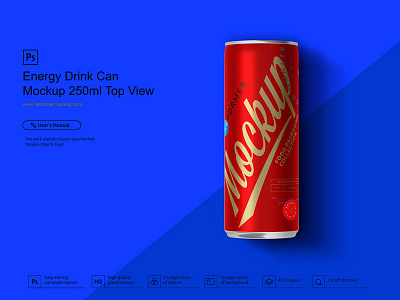 Energy Drink Can Mockup 250ml Top View
