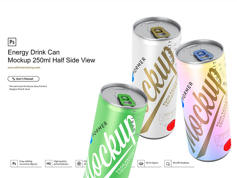 Energy Drink Can Mockup 250ml Half Side View soda psd mockup packaging design nectar mock-up metal juice exclusive beverage beer aluminum aluminium energy drink cola coke coffee cider carbonated can