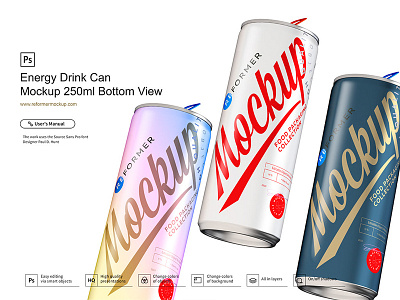 Energy Drink Can Mockup 250ml Bottom View