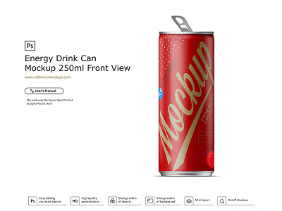 Energy Drink Can Mockup 250ml Front View aluminium aluminum beer beverage carbonated cider coffee coke cola drink energy exclusive juice metal mock up mockup nectar packaging design psd mockup soda