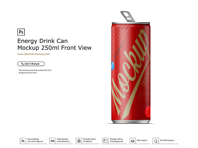 Energy Drink Can Mockup 250ml Front View