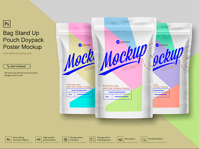 Bag Stand Up Pouch Doypack Poster Mockup