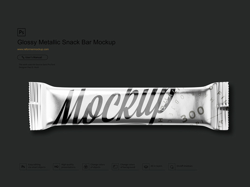 Glossy Metallic Snack Bar Mockup reformer snack bar mockup snack bar snack smart object smart layers smart layer psd mockup psd mock up psd product design packaging mockup