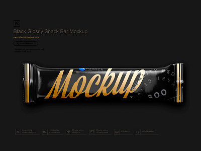 Black Glossy Snack Bar Mockup 80g black bar chocolate exclusive mockup flow pack foil food glossy glossy pack glossy snack pack granola granola bar mock up mockup muesli bar package packaging packaging mockup product design psd