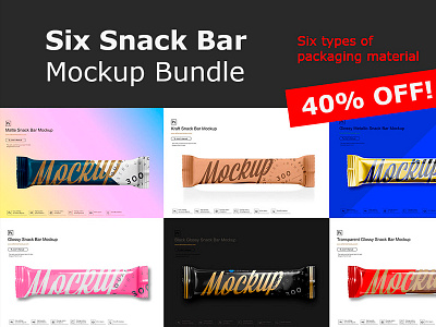 Six Snack Bar Mockup Bundle 40% OFF! packaging mockup product design psd psd mock up psd mockup smart layer smart layers smart object snack snack bar