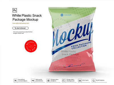 White Plastic Snack Package Mockup beans black blank box branding canned chips clean container copy copy space design dried fruit element empty flex flour foil food white bag