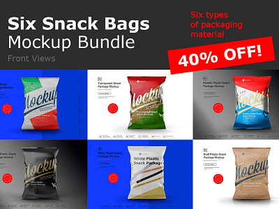 Six Snack Bags Mockup Bundle bundle bag mockup mockups object pack package packaging product psd screw smart object template
