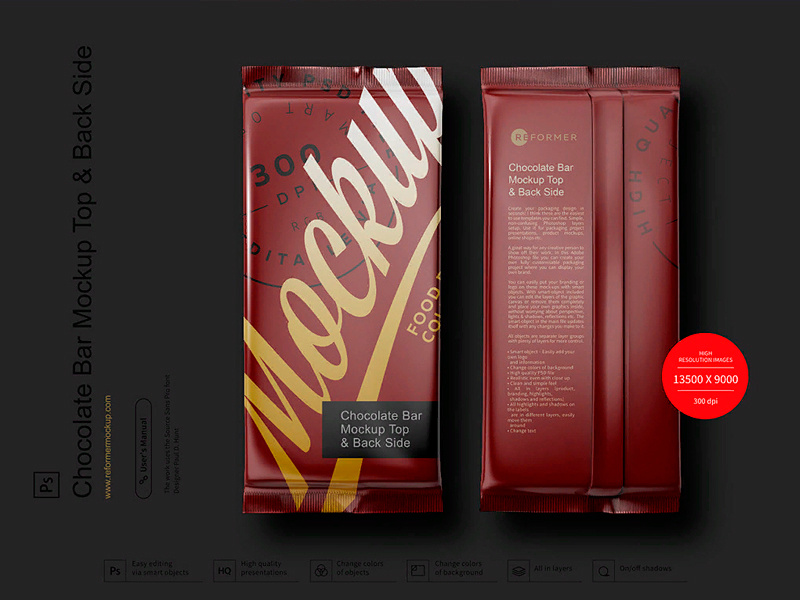 Chocolate Bar Mockup Top & Back Side View template screw product smart object packaging package psd object mockups mockup