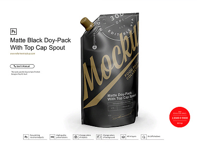 Matte Doy-Pack With Top Cap Spout ¾ branding coffee design foil food illustration logo mock up mockup mockups object pack package packaging packaging mockup product psd screw smart object template