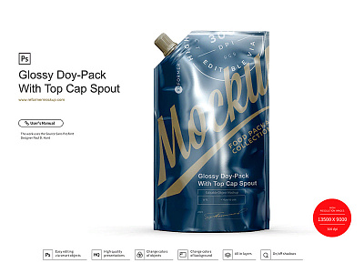 Kraft Doy-Pack With Top Cap Spout Mockup branding coffee design exclusive mockup food illustration logo mock up mockup mockups object pack package packaging product psd psd mockup screw smart object template