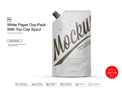 White Paper Doy-Pack With Top Cap Spout Mockup branding coffee design exclusive mockup food illustration logo mock up mockup mockups object pack package packaging product psd psd mockup screw smart object template