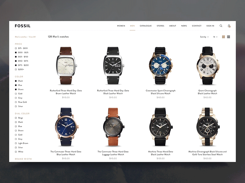 Fossil Watch Shop - Microinteractions after effects animation cart interactions product shop ui ux