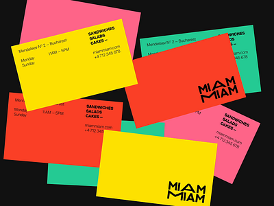 Miam Miam branding business card colours design food foodie green logo menu miam pink red salad sandwich takeaway typography yellow