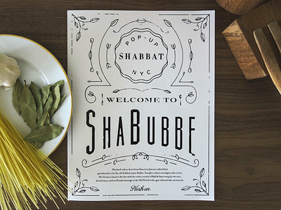 Pop-Up Shabbat black and white branding classy elegant jewish menu pop up restaurant