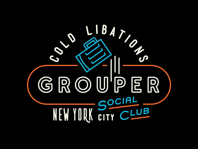 Grouper Neon Sign bar beer illustration line neon sign nyc sign social club type