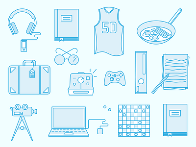 Category Icons book camera checkers computer cooking film icons illustrations luggage macbook sunglasses writing