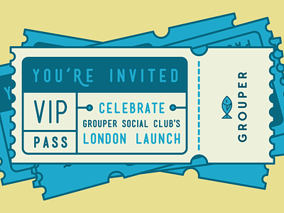 Tickets celebrate fish grouper grouper social club icon illustration invitation pass ticket vip