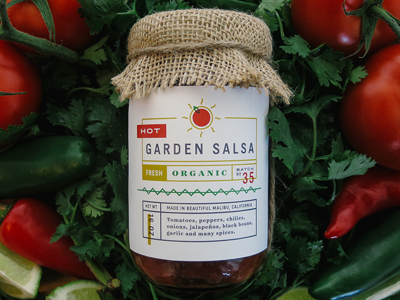 Garden Salsa Packaging packaging salsa organic hot sun typography label numerals illustration