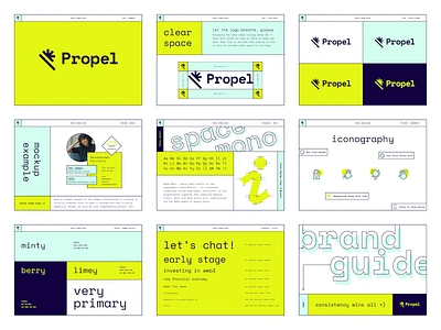 Propel VC Brand Guide b2b b2c brand brand agency brand design brand designer brand guide brand studio branding consumer deck iconography icons logo modern startup style guide typography vc web3