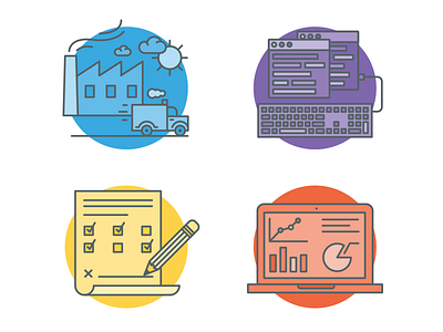 Icons analytics code delivery factory icon icon set iconography illustration line art macbook sign startup